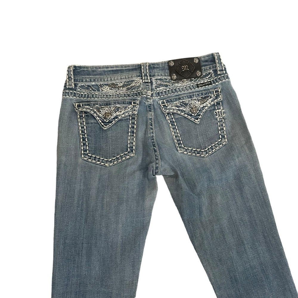 Miss Me Jeans Women's Sz 29 (31 X 31.5) Low Rise Easy Boot Cut Rhinestones